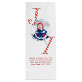 Rode en witte kerstvreugde gepersonaliseerd wijn cadeautas (Achterkant)