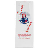 Rode en witte kerstvreugde gepersonaliseerd wijn cadeautas (Voorkant)