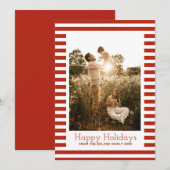 Rode en witte klassieke kerststrepen Foto Feestdagenkaart (Voorkant / Achterkant)