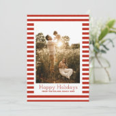 Rode en witte klassieke kerststrepen Foto Feestdagenkaart (Staand voorkant)