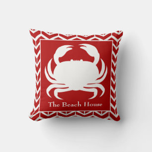 Rode en Witte Krab Personaliseer Naam Nautilus Boo Kussen