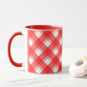 Rode en witte landelijke gestreepte geruite koffie mok