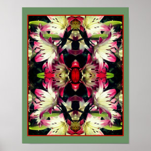 Rode en witte leliebloemen spiegelen Abstract Poster