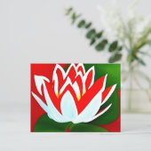 Rode en witte lotusbloem met groene bladeren briefkaart (Staand voorkant)