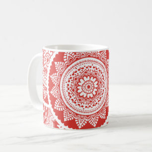 Rode en witte mok met mandala patroon