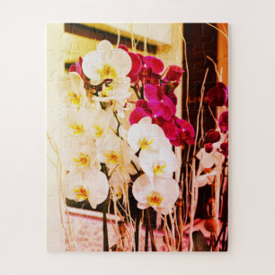 Rode en witte orchideeën legpuzzel