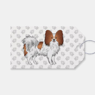 Rode En Witte Papillon Cartoon Hond Met Pootafdruk Cadeaulabel