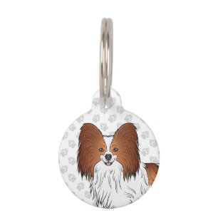 Rode En Witte Papillon Cartoon Hondenkop Huisdierpenning