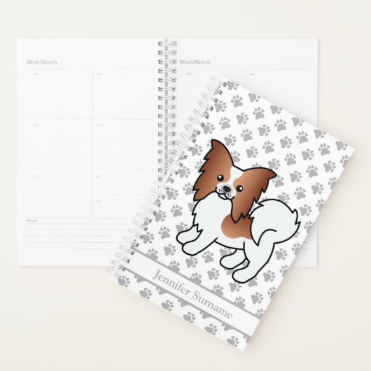 Rode en witte papillon Cute Cartoon Dog & Text Planner (Display)
