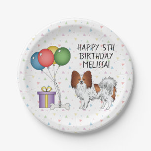 Rode En Witte Papillon Cute Hond - Verjaardag Papieren Bordje