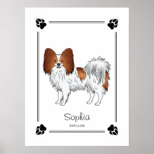 Rode En Witte Papillon Hond Met Pootjes En Tekst Poster
