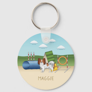 Rode En Witte Papillon Met Agility Apparatuur Sleutelhanger