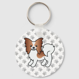 Rode En Witte Papillon Mooie Cartoon Hond & Pootaf Sleutelhanger