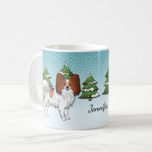 Rode En Witte Papillon Mooie Hond In Winterbos Koffiemok