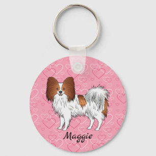 Rode En Witte Papillon Mooie Hond Op Roze Harten Sleutelhanger