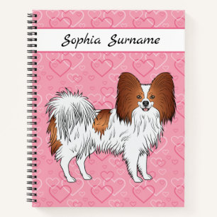 Rode En Witte Papillon Mopshond Op Roze Harten Notitieboek