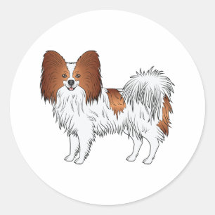 Rode En Witte Papillon Schattige Cartoon Hond Ronde Sticker