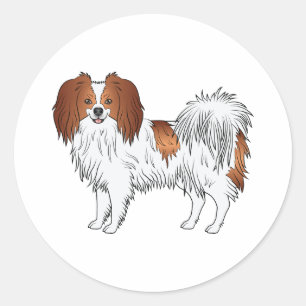 Rode En Witte Phalène Cartoon Honden Illustratie Ronde Sticker