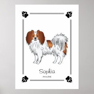 Rode En Witte Phalène En Gepersonaliseerde Hond Na Poster