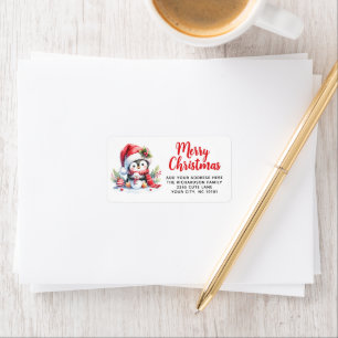 Rode en witte pinguïn gepersonaliseerd kerstlabel etiket