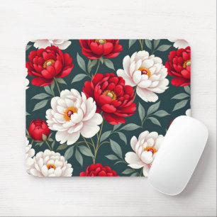 Rode en witte pioenbloemen muismat