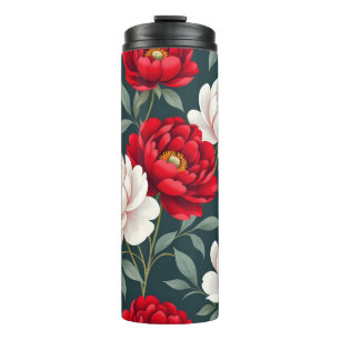 Rode en witte pioenbloemen thermosbeker