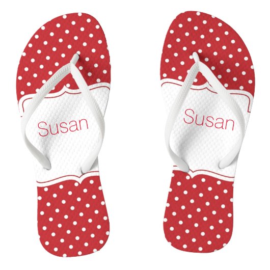 Rode en witte poka Dot Aangepaste Teenslippers (Voetbed)