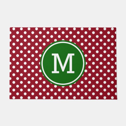 Rode en witte poka Dot Green Monogram Deurmat (Voorkant)