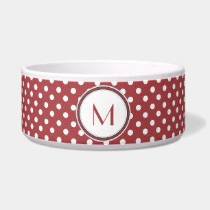 Rode en witte poka Dot Monogram Pet Bowl Voerbakje