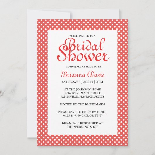 Rode en witte poka Dots Bridal Shower Invitations Kaart (Voorkant)