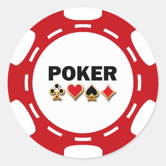 RODE EN WITTE POKER CHIP RONDE STICKER (Voorkant)