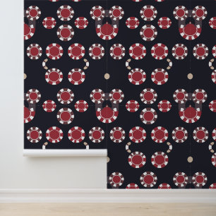 Rode en witte pokerchips op donkere achtergrond behang