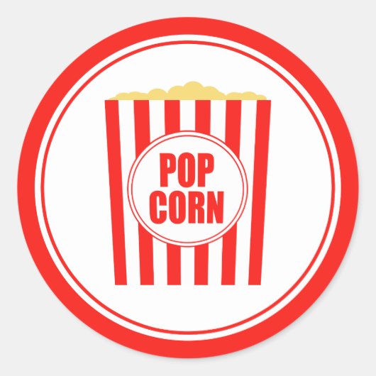 Rode en witte popcorn ronde sticker (Voorkant)