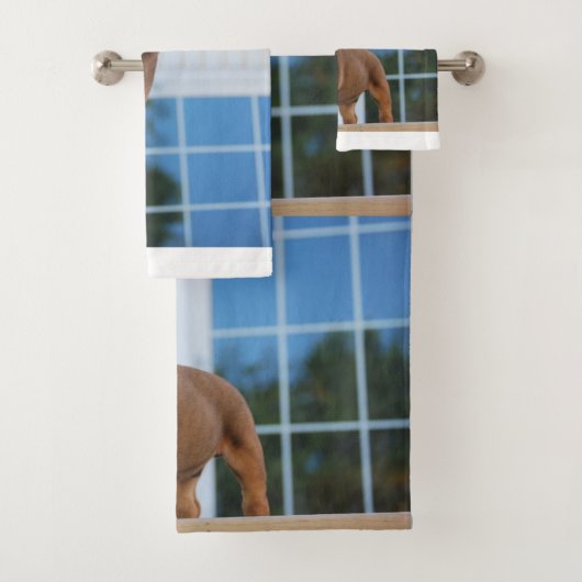 rode en witte puppy bad handdoek (Insitu)