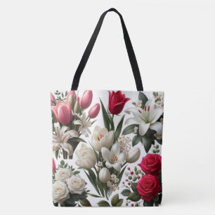 Rode en witte Rozen lelies Draagtas