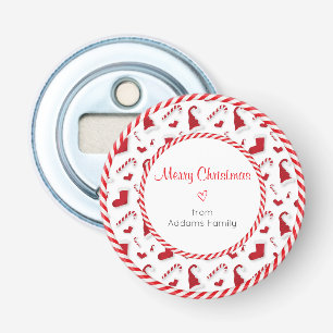Rode en witte Santa hoeden en Candy Canes Button Flesopener