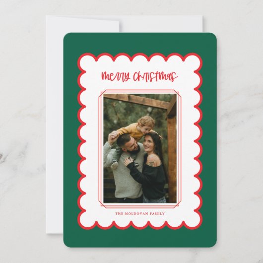 Rode en witte Scallop Lijst Christmas Kaart (Voorkant)