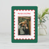 Rode en witte Scallop Lijst Christmas Kaart (Staand voorkant)