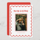 Rode en witte Scallop Lijst Christmas Kaart (Voorkant / Achterkant)