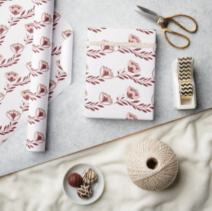 Rode en witte Scandinavische bloemen Cadeaupapier