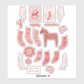 Rode en witte Scandinavische winterFeestdagen Sticker (Vel)