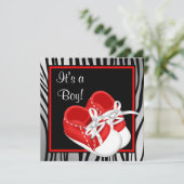 Rode en witte schoenen Rode Zebra Baby Boy Shower Kaart (Staand voorkant)