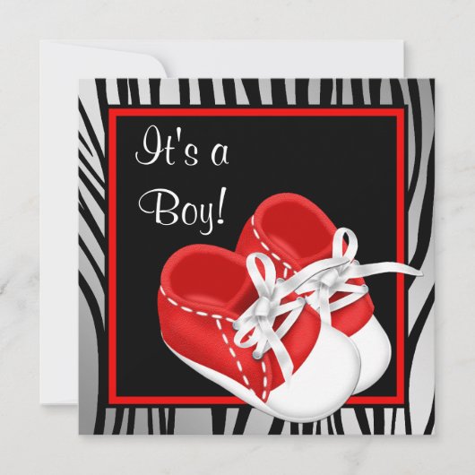Rode en witte schoenen Rode Zebra Baby Boy Shower Kaart (Voorkant)