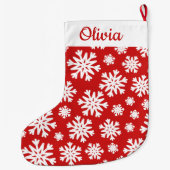 Rode en witte sneeuwvlok Classic gepersonaliseerd Grote Kerstsok (Achterkant)
