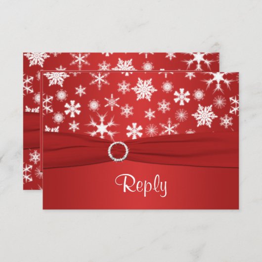 Rode en Witte Sneeuwvlokken Trouw Antwoordkaart 2 Kaart (Voorkant / Achterkant)