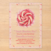 Rode en witte Snoep winterverjaardag Acryl Uitnodigingen (Voorkant)