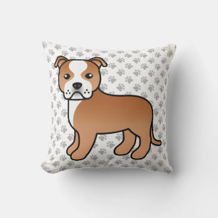 Rode En Witte Staffie Schattige Cartoon Hond & Poo Kussen