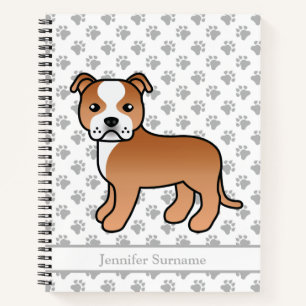 Rode En Witte Staffie Schattige Cartoon Hond & Tek Notitieboek