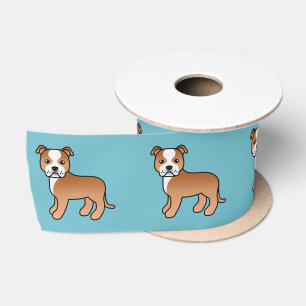 Rode En Witte Staffordshire Bull Terrier Hond Blau Lint