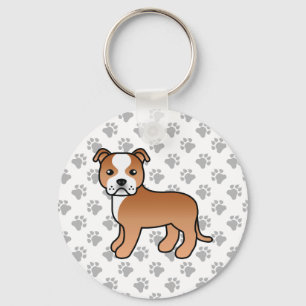 Rode En Witte Staffordshire Bull Terrier Hond Sleutelhanger